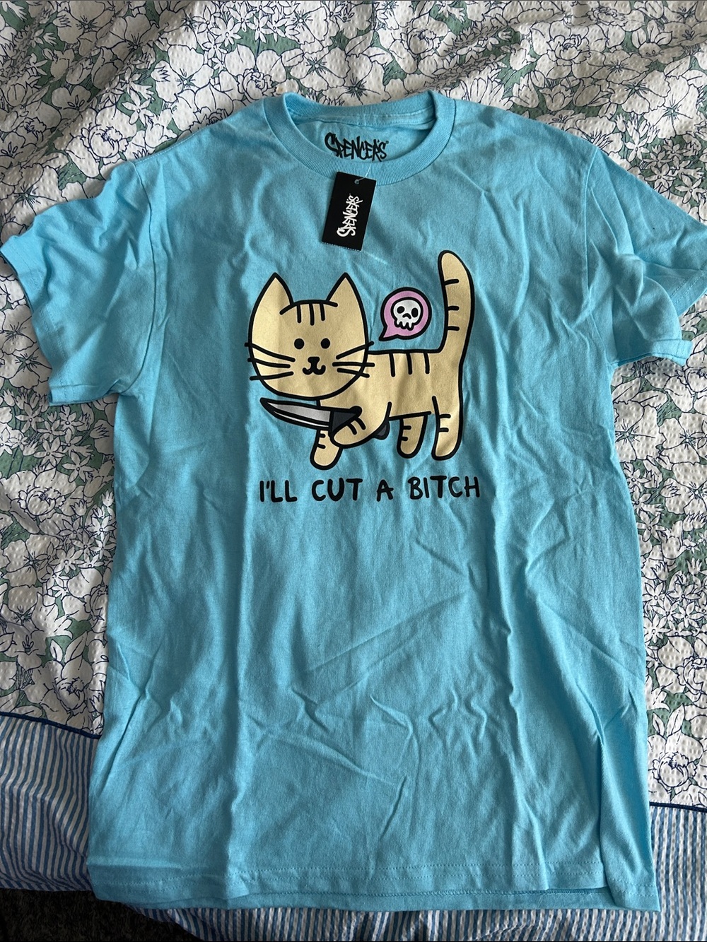 Spencer’s Blue Cat Graphic Pet-Themed T-Shirt